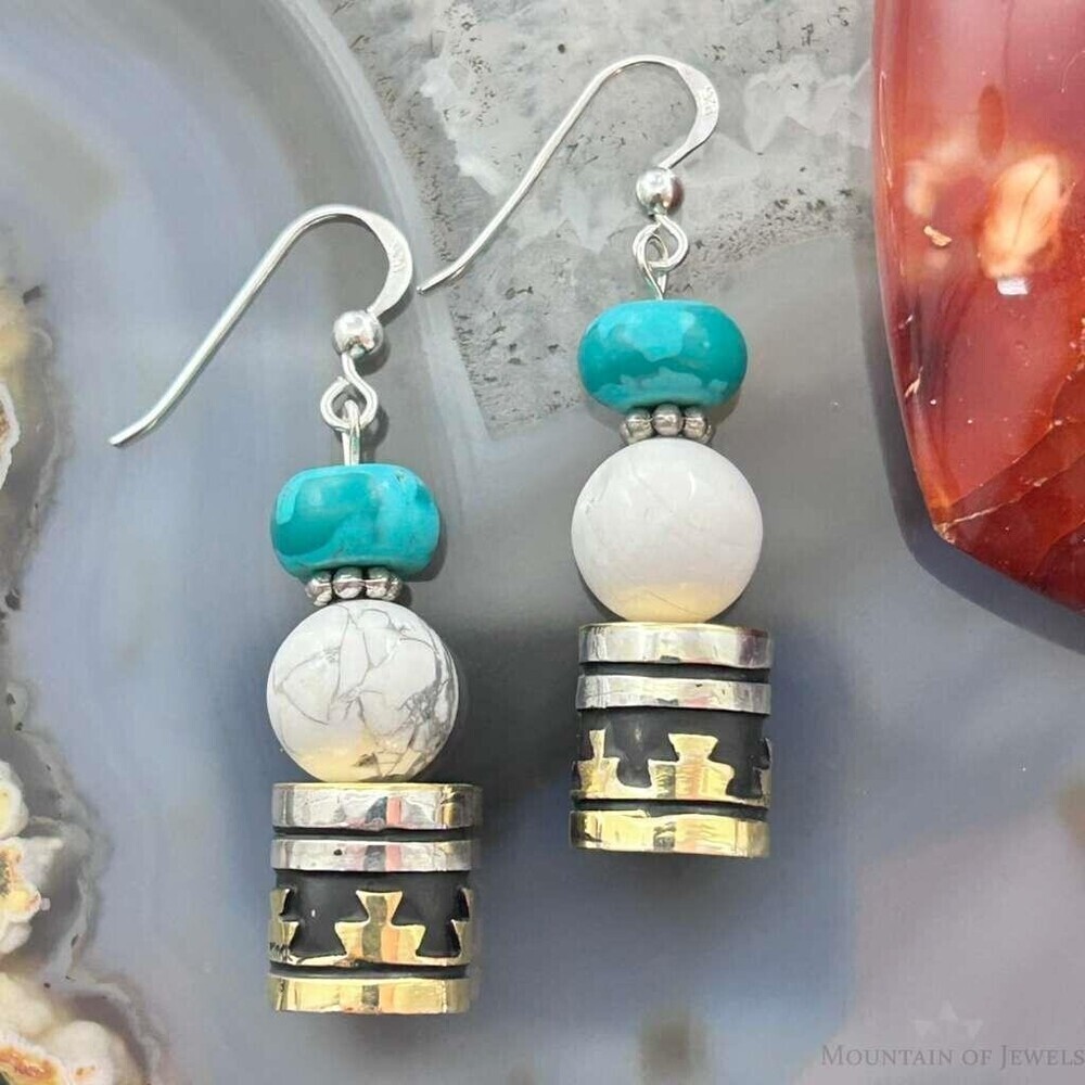 Tommy & Rosita Singer Sterling Turquoise,Howlite Beads Dangle Earrings For Women